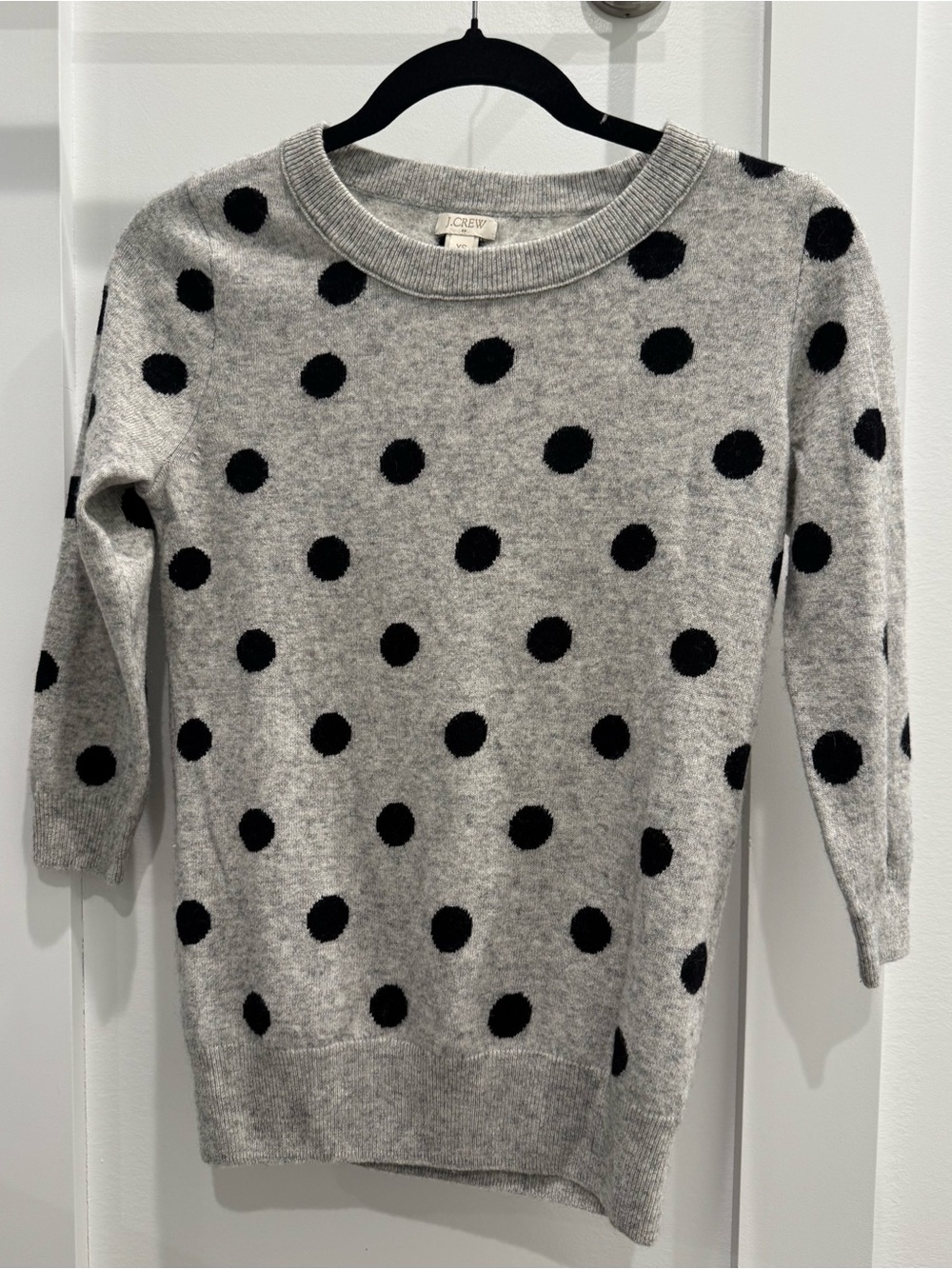 J. Crew Gray Crewneck Sweater with Black Polka Dots Size XS